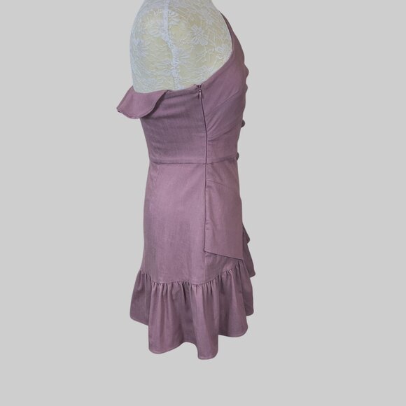 Alexis Adela Deep Lilac One-Shoulder Ruffle Mini Dress Size Medium NO BELT - Picture 6 of 11